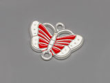 Пеперуда бяло и червено 18.5x15mm, отвор халки 1.8mm - 5 бр.
