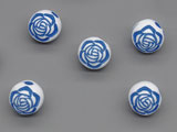 Топче с роза бяло и синьо d=8mm, отвор 1.8mm - 25g ≈ 94 бр.