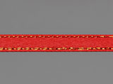 Лента сатен червена с ламе златисто 7mm ≈ 250 ярда