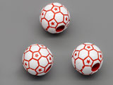 Футболна топка бяло и червено d=11.5mm, височина 11mm,  отвор 3.8mm - 50g ≈ 58 бр.