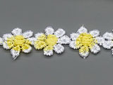 Лента с маргаритки бели с жълто, ширина 1.5cm - 10 ярда