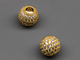 Топче с камъни цвят злато d=10mm, отвор 1.8mm - 1 бр.