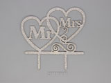 Топер сърца Mr&Mrs със сребрист брокат 135x130x3.6mm - 1 бр.